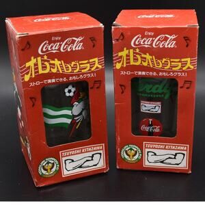 VINTAGE 1992 Set of 2 Coca-Cola Tsuyoshi Kitazawa Yomiuri Nippon FC Glasses VTG